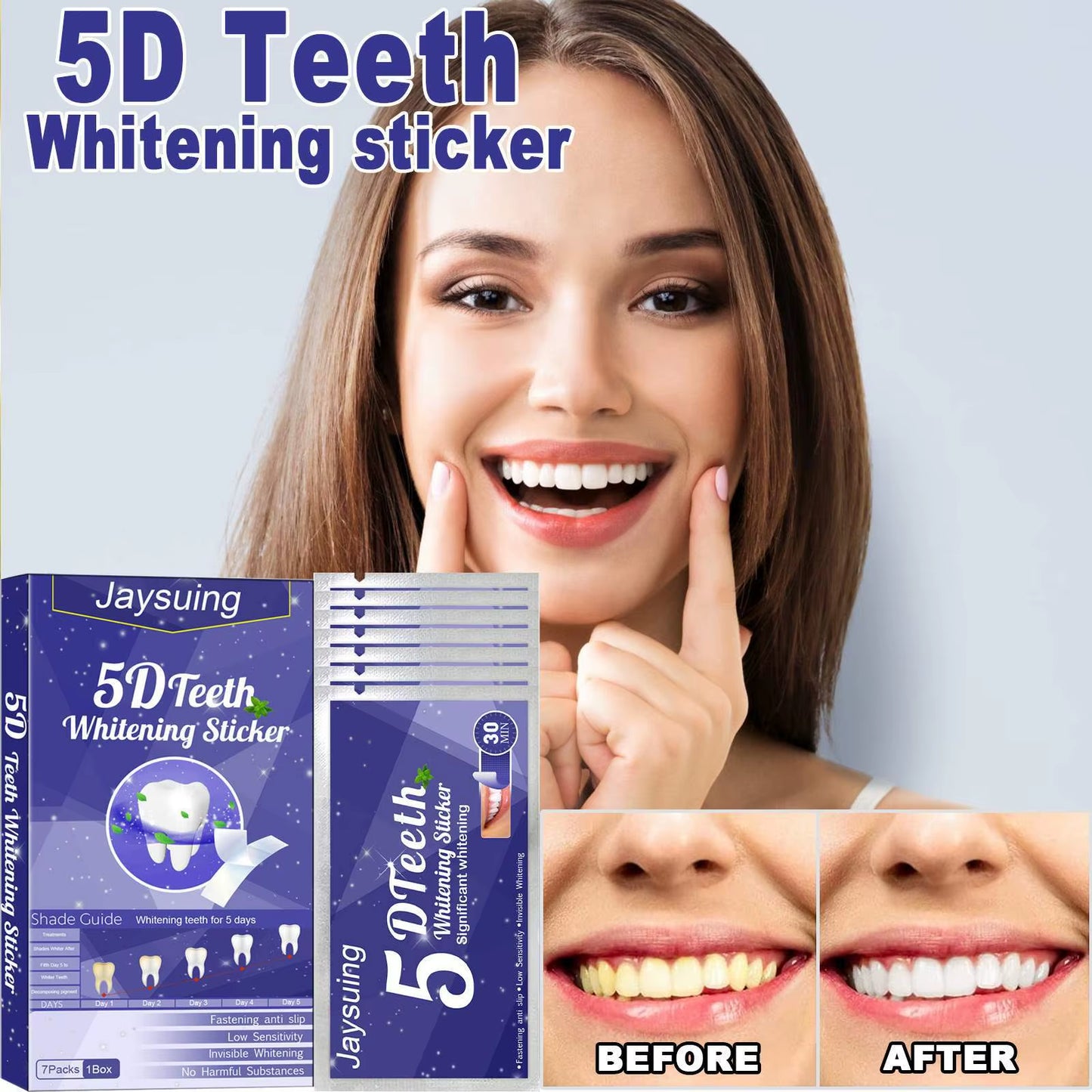 5D Whitening Teeth Stickers 7/14 Pairs Gel Whitening Strips Stain Removal Oral Hygiene Care Strip Dental Bleaching Tools Teeth