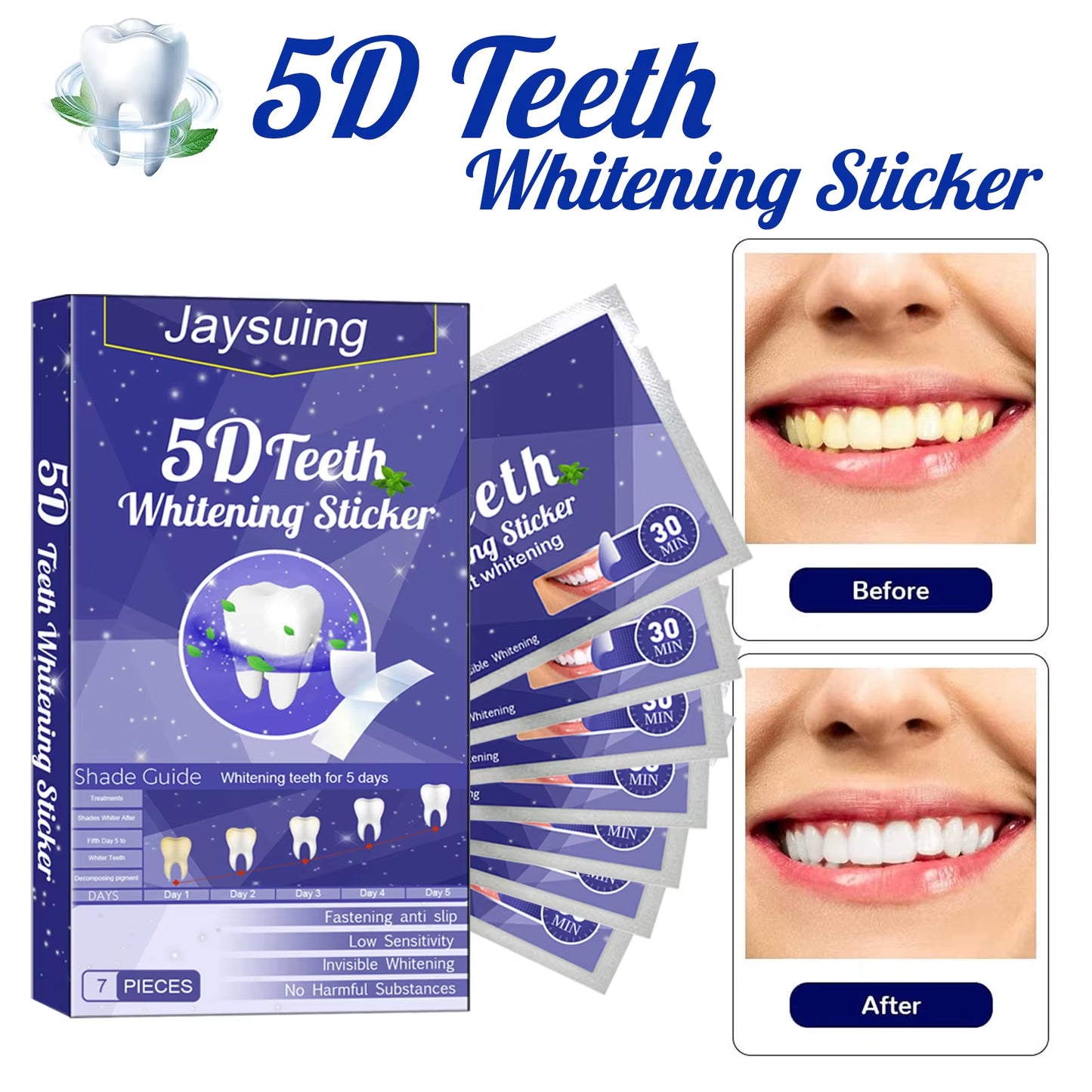 5D Whitening Teeth Stickers 7/14 Pairs Gel Whitening Strips Stain Removal Oral Hygiene Care Strip Dental Bleaching Tools Teeth