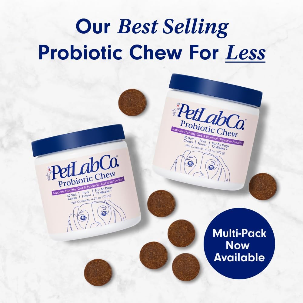 Probiotics for Dogs, Support Gut Health, Occasional Diarrhea, Digestive Health & Seasonal Allergies - Pork Flavor - 30 Soft Chews - Packaging May Vary