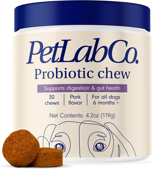 Probiotics for Dogs, Support Gut Health, Occasional Diarrhea, Digestive Health & Seasonal Allergies - Pork Flavor - 30 Soft Chews - Packaging May Vary