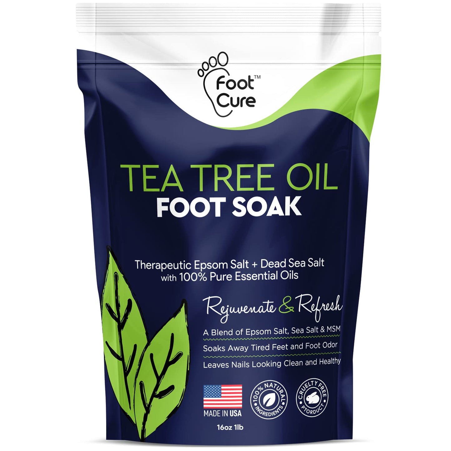 Tea Tree Oil Foot Soak with Epsom Salt - for Toenail Repair, Athletes Foot, Softens Calluses, Soothes Sore & Tired Feet, Nail Discoloration, Odor Scent, Spa Pedicure Care - Made in USA 16 Oz