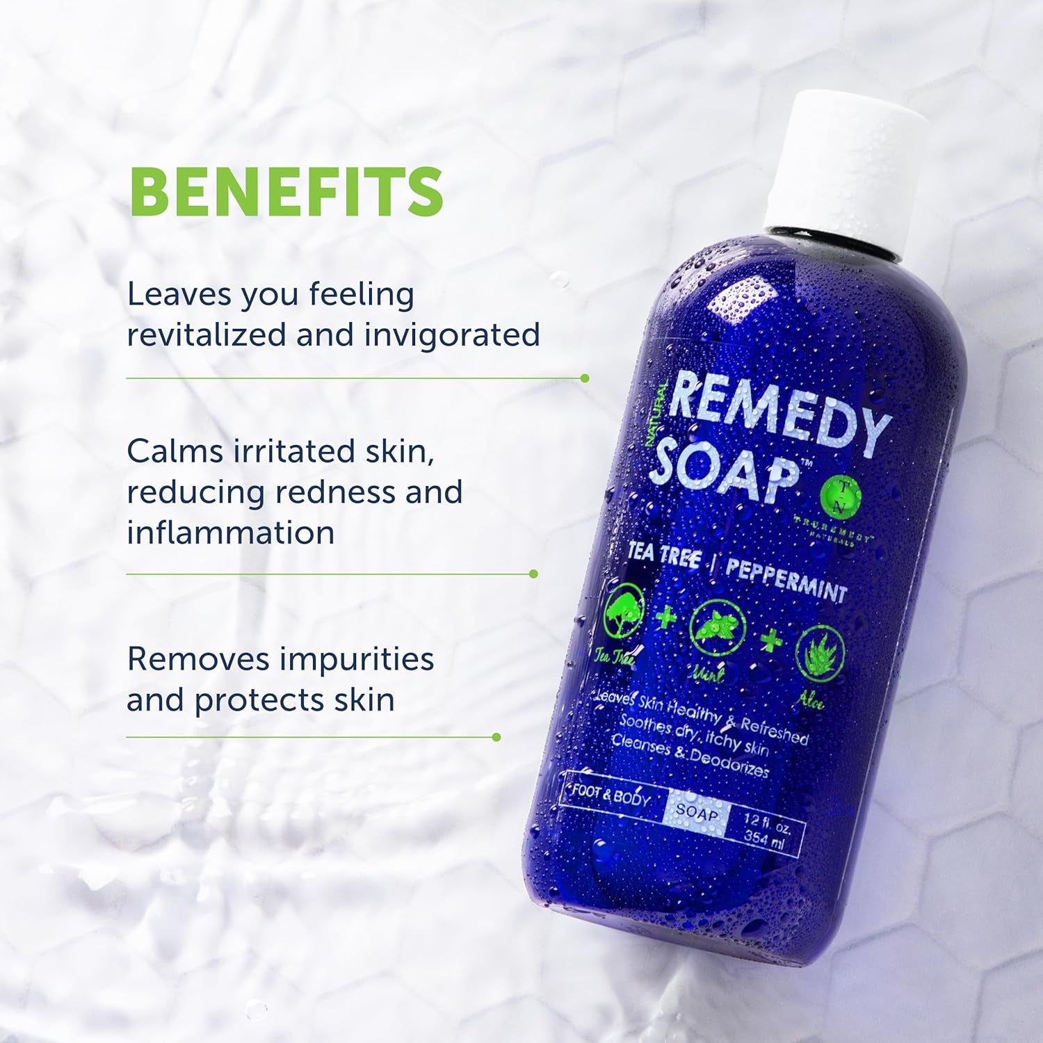 Remedy Tea Tree Oil Body Wash - 12 Oz Refreshing Cleanser for Skin and Scalp with Tea Tree, Peppermint, and Aloe - Invigorating Tea Tree Soap Body Wash