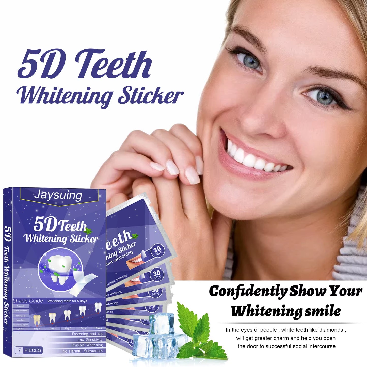 5D Whitening Teeth Stickers 7/14 Pairs Gel Whitening Strips Stain Removal Oral Hygiene Care Strip Dental Bleaching Tools Teeth